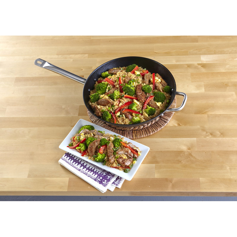 14'' Black Light Cast Iron Wok with Stainless Steel Handles