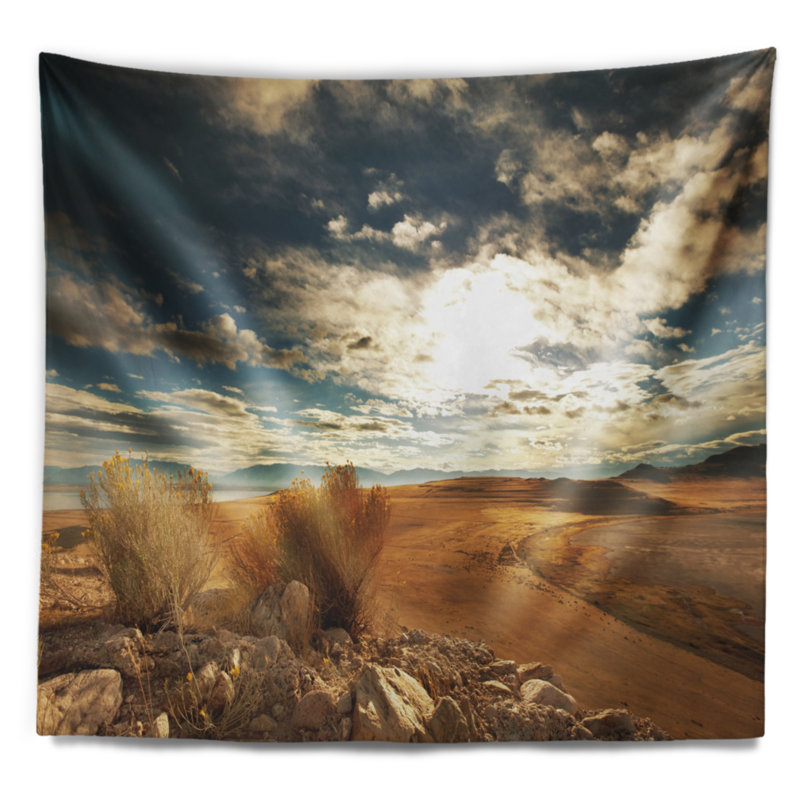 Tapisserie paysage prairie sous les nuages lourds, H 32 po x l 39 po