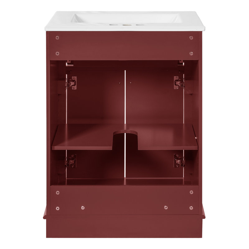 24" Classic Bathroom Vanity With Ceramic Sink Top, Berry Red