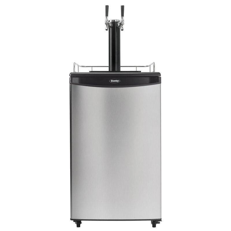 Spotless Steel and Black Dual Tap Freestanding Beverage Dispenser