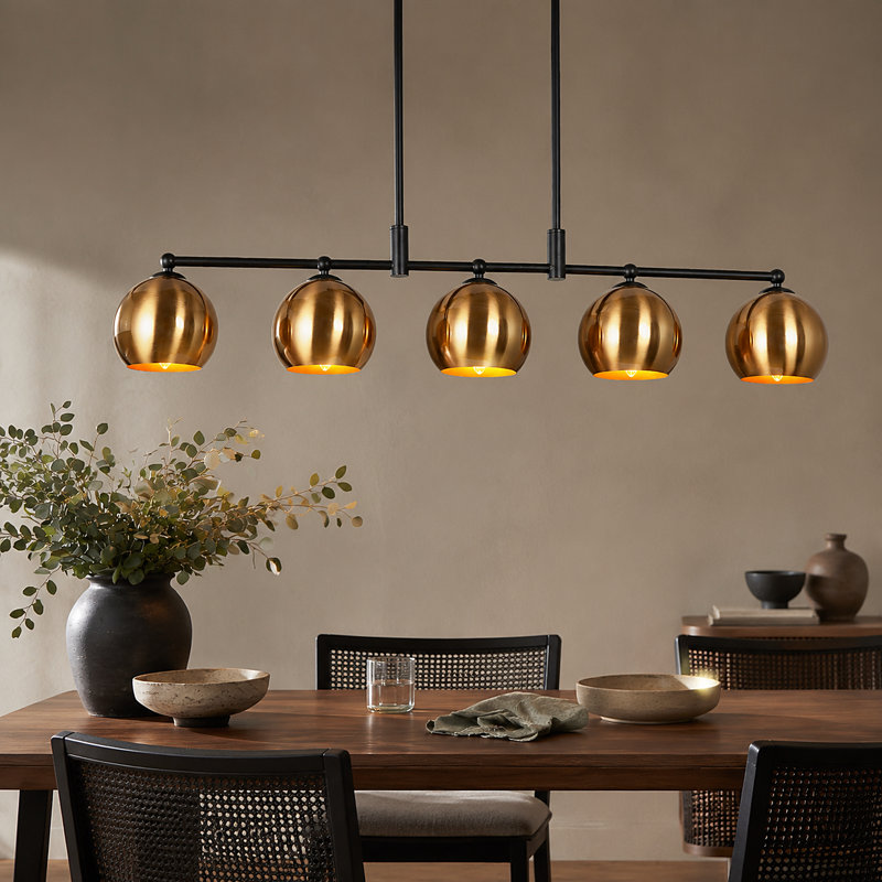 Lateefah-A 5 - Light Modern Kitchen Island Linear Black/Brass Pendant Light 
