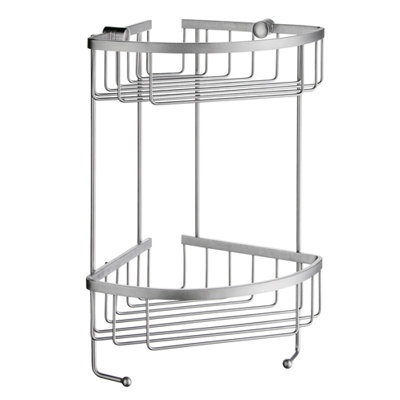 Wall mounted double corner shower basket with built in hooks  