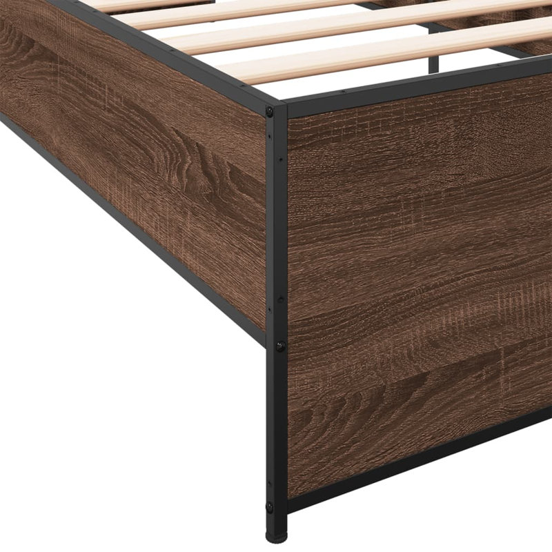 Vidaxl Bed Frame And Metal, Brown Oak, Single (3')