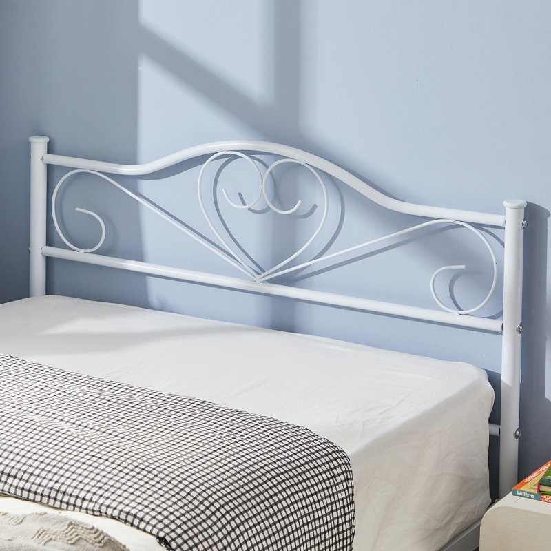 Embourg 2 Set Bed Frame, 2-Piece Metal Platform Bed Frame Set, Twin Size Vintage Style White Bed with Scroll Design Headboard and Footboard, No Box Spring Needed, Perfect for Kids’ Room, Guest Room, or Rental