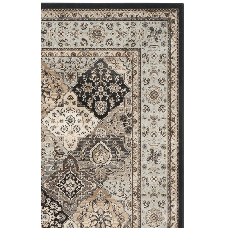 Setser Viscose Oriental Rug in Beige/Black, Rectangle 4' x 5'3"