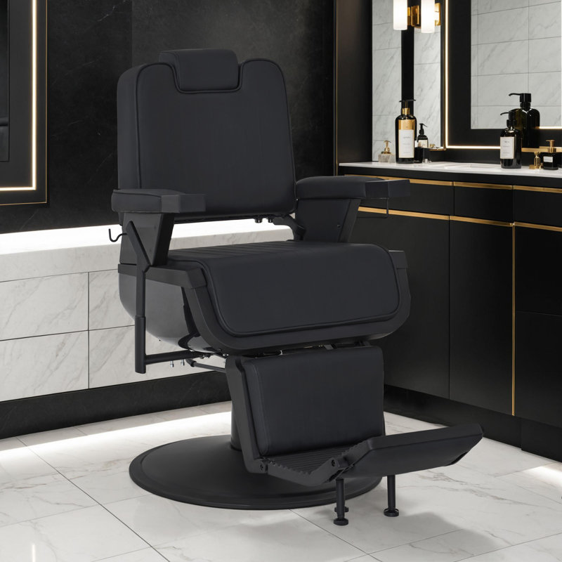 Fauteuil de coiffeur inclinable robuste de 26,7 po de largeur, fauteuil de salon pivotant réglable, similicuir