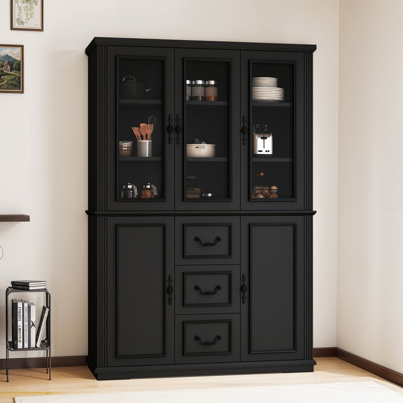 70" Tall Kitchen Pantry Dining Cabinet, Black