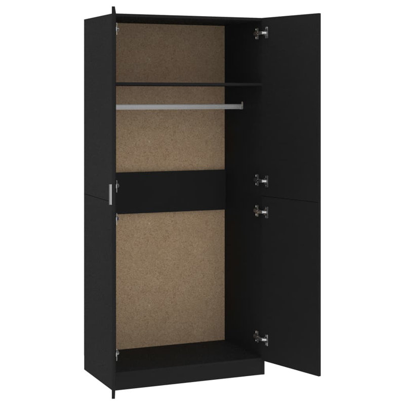 Benefiel 2 Door Manufactured Wood Wardrobe, Black, 180cm H x 80cm W x 52cm D
