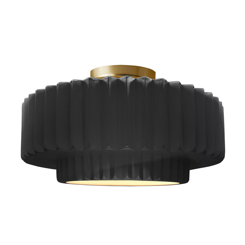 Plafonnier semi-encastré en céramique Dottie, H 8 po x l 16,5 po x P 16,5 po, Noir lustré, Laiton brossé