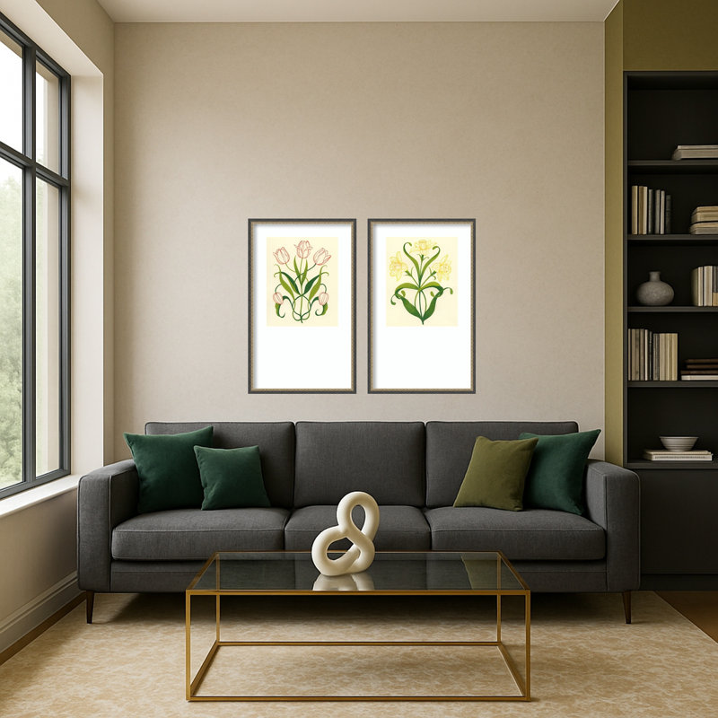 "Spring Deco I & II" par Grace Popp, impressions murales encadrées, 19x31, Matinee Black Bronze