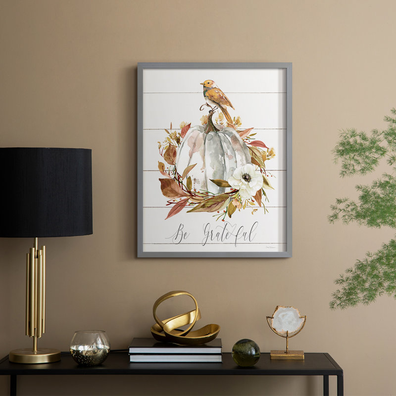 Be Be Grateful Bird, reproduction encadrée - bois massif, Gris, H 21 po x l 17 po