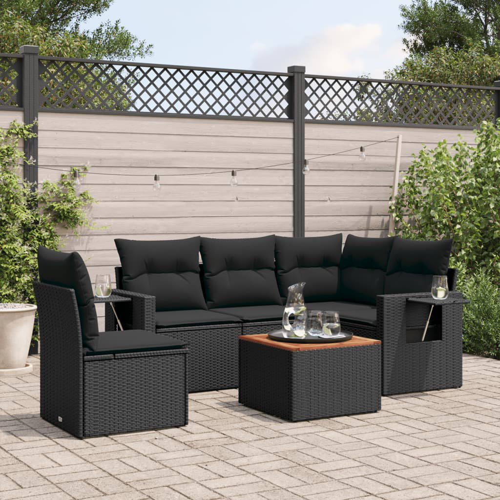 Vidaxl 6-Tlg. Garten-Sofagarnitur Mit Kissen Schwarz Poly Rattan