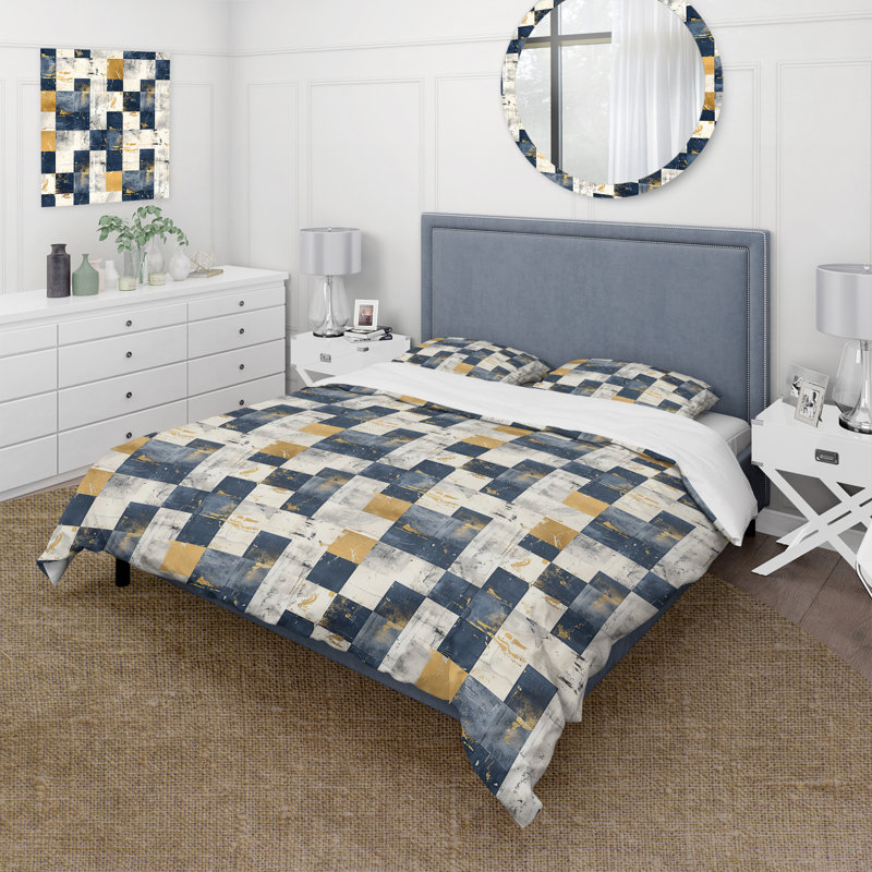 Ensemble de housse de couette Mid-Century Gingham I - Mid-Century, Housse de couette très grand + 2 taies décorativ