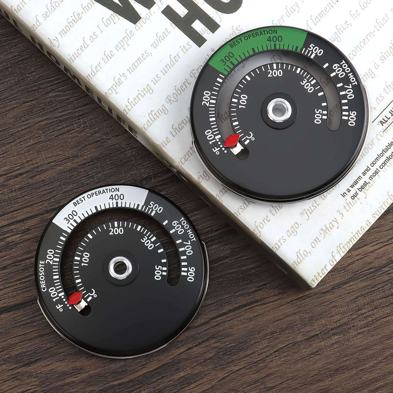 2Pcs Magnetic Wood Stove Thermometer, Chimney Pipe Temperature Gauge, Overheat Protection for Fireplace Wood Burning Stove
