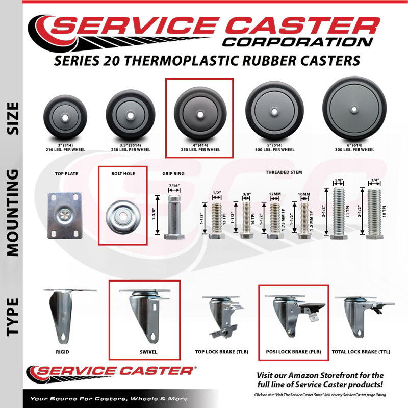 4-Piece Thermoplastic Rubber Caster Set