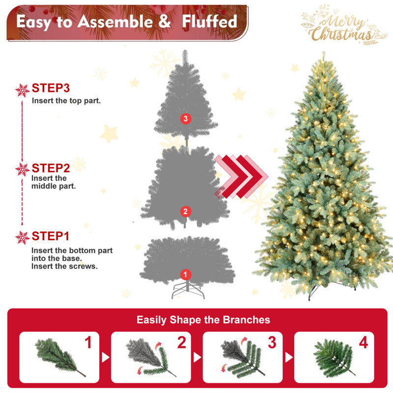 Arbre de Noël - branche articulée, aspect naturel, décoration des Fêtes facile à assembler, 4'