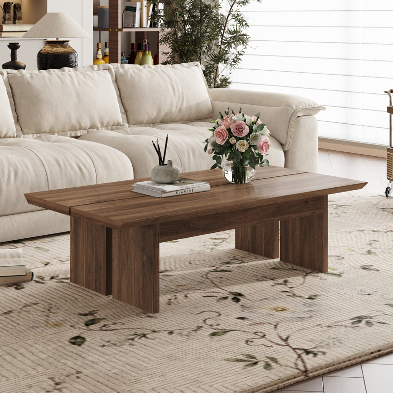 Table basse de 47,24 po à profil bas, table basse rectangulaire en bois aggloméré, table basse de salon 2 pièces, table basse de style campagne moderne pour le salon