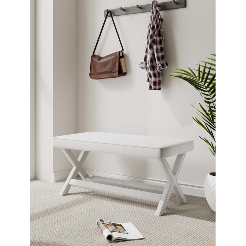 Velvet Upholstered Bench, Cream