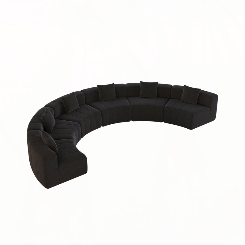 Canapé incurvé modulaire avec coussins, L 175 po, Chenille noir