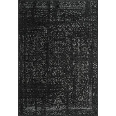 Tapis de couloir à motif de médaillon pour le salon, la chambre à coucher, la salle à manger, le vestibule, le couloir ou la cuisine Adetoun, noir / gris