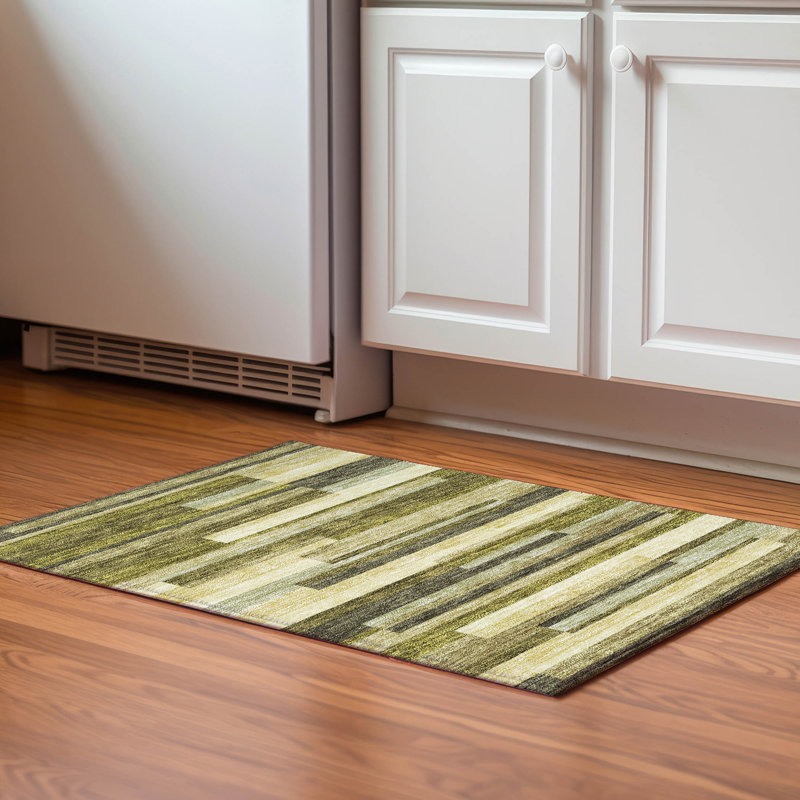 Premium Machine Washable Prisco Olive Rug, Rectangle 1'8" x 2'6"