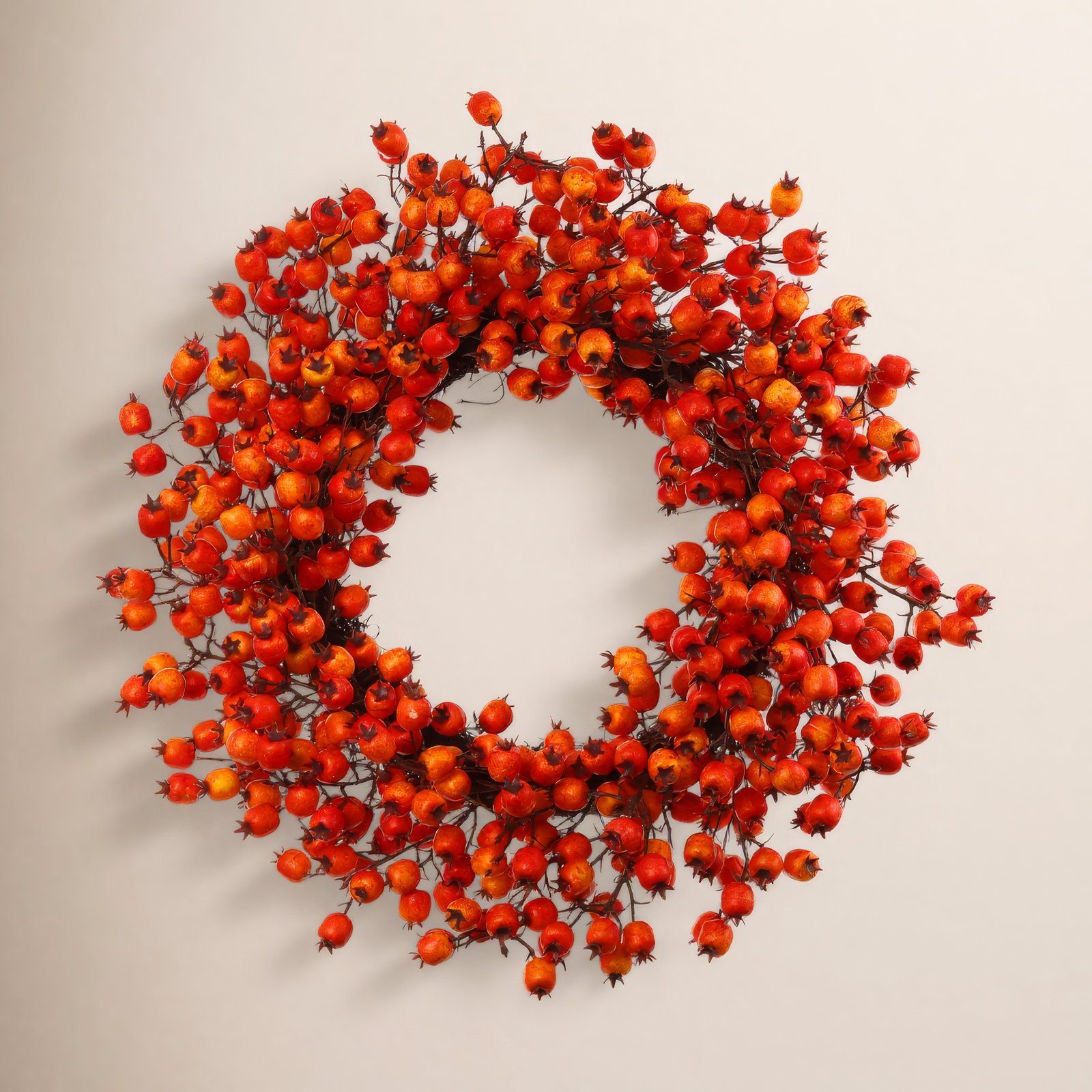 Frosted Berry Branch Tall Silk Wreath - Holiday Front Door Decor, Red, 24" H x 24" W x 3" D, 4
