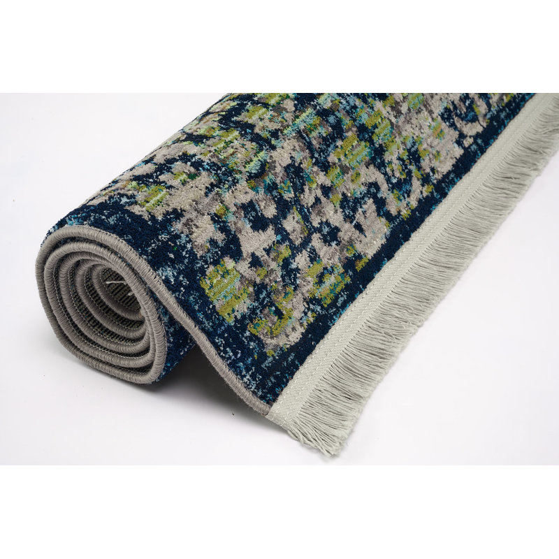 Machine Woven Grey/Green/Black Rug, Rectangle 100cm x 150cm