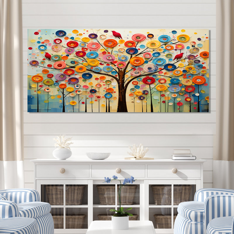 Arbre abstrait coloré 3 - Art mural africain, H 28 po x l 60 po x P 1,5 po, Toile tendue