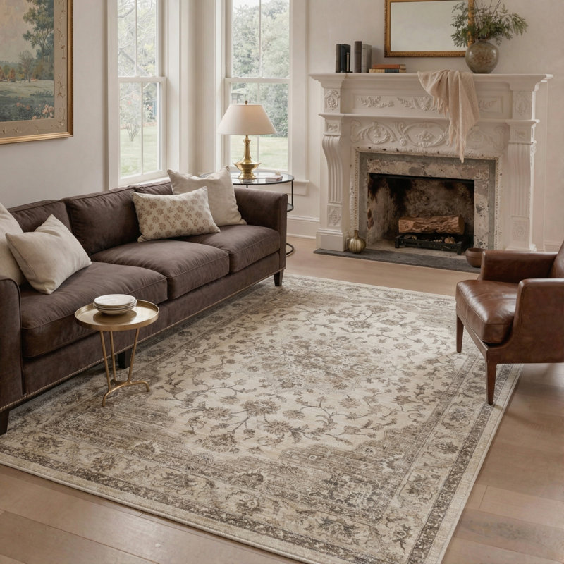 Tapis performance d'intérieur beige / brun Roehit, Rond 5 pi