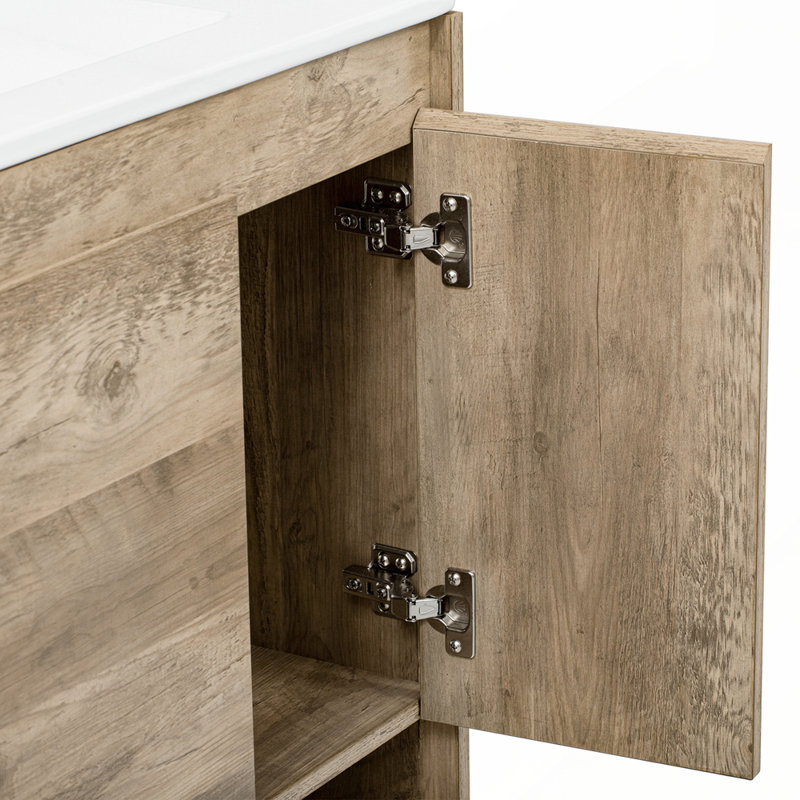 Meuble-lavabo moderne en bois avec tiroir coulissant et tablette ouverte