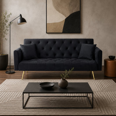 Modern Tufted Velvet Sofa with Gold Legs
