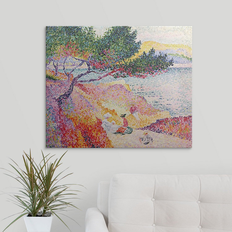 « la plage de saint-clair » par henri edmond, H 24 po x l 30 po x P 1,25 po, Toile