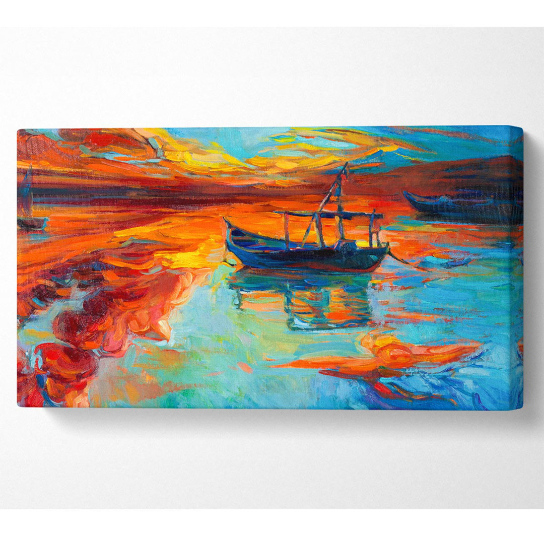 Ruderboot am Horizont der Farbe - Leinwanddrucke auf Wrapped Canvas