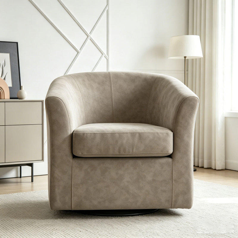 Fauteuil demi-tonneau pivotant en similicuir, Apricot