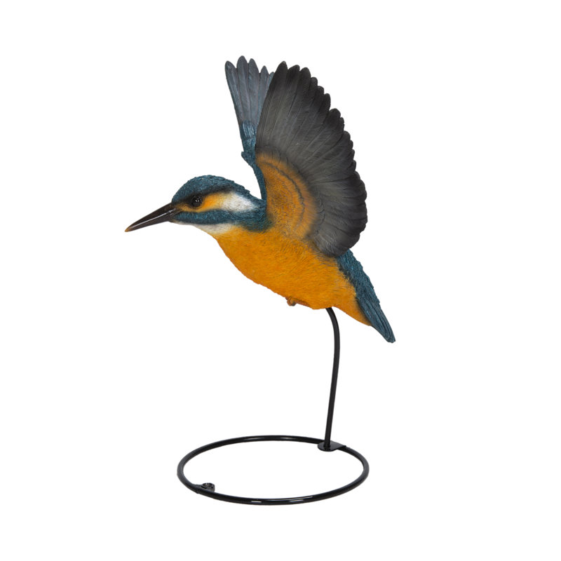 11" Blue and Orange Flying Kingfisher Resin Statue