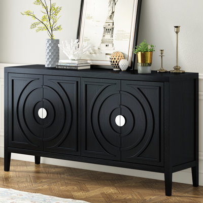 Buffet rétro avec design rainuré - Armoire multifonctionnelle pour le rangement à 4 portes de la maison dans des appareils intérieurs noirs spacieux et plus