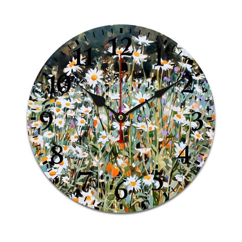 Horloge murale multicolore décorative 12 x 12 pouces, champ de marguerites sauvages