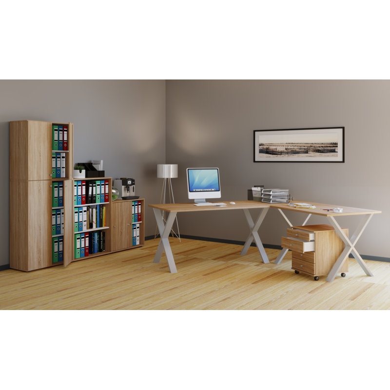 Solveg Metal Base Writing Desk, 76cm H x 160cm W x 50cm D, Brown/Grey