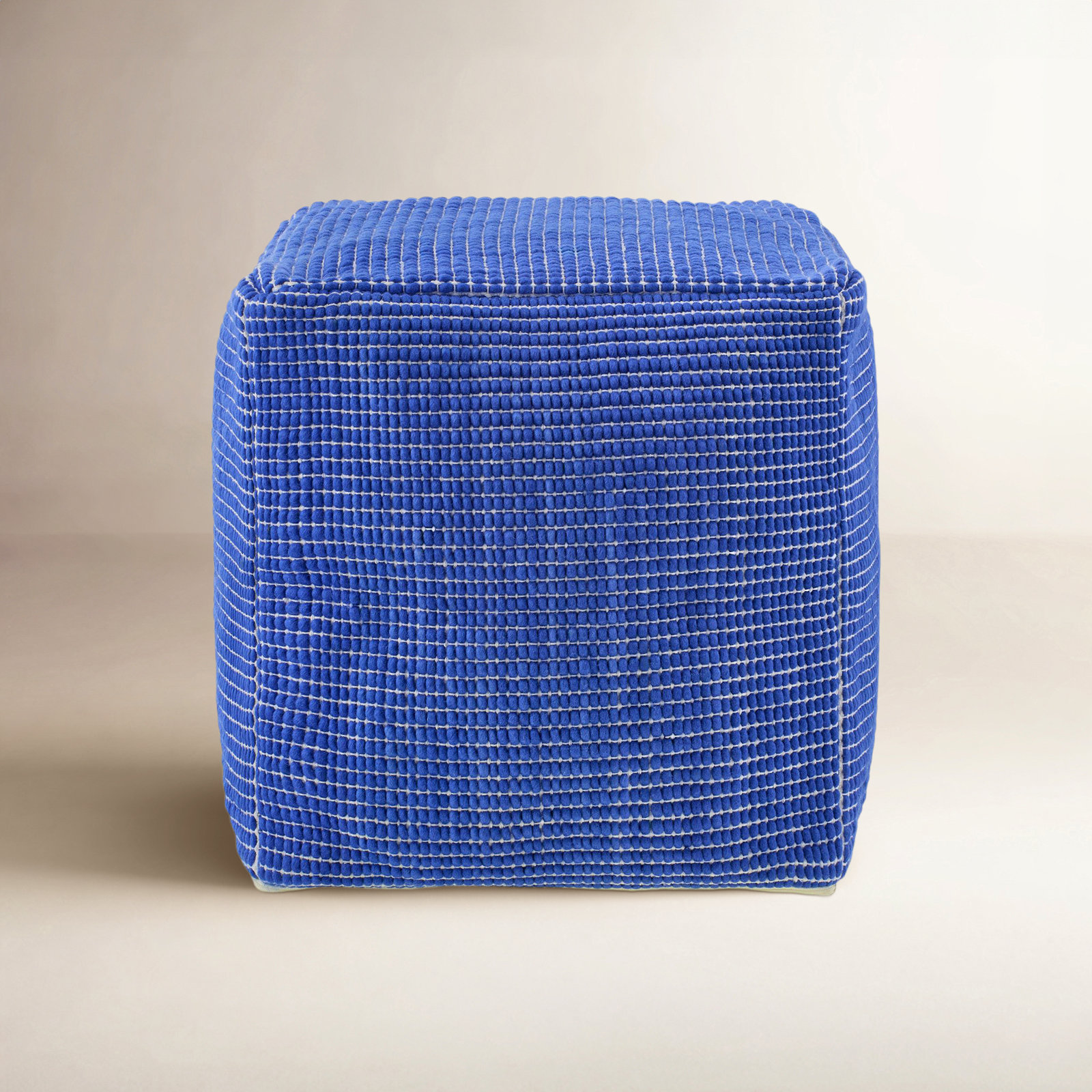 Waverly 18" Cotton Upholstered Pouffe, Blue