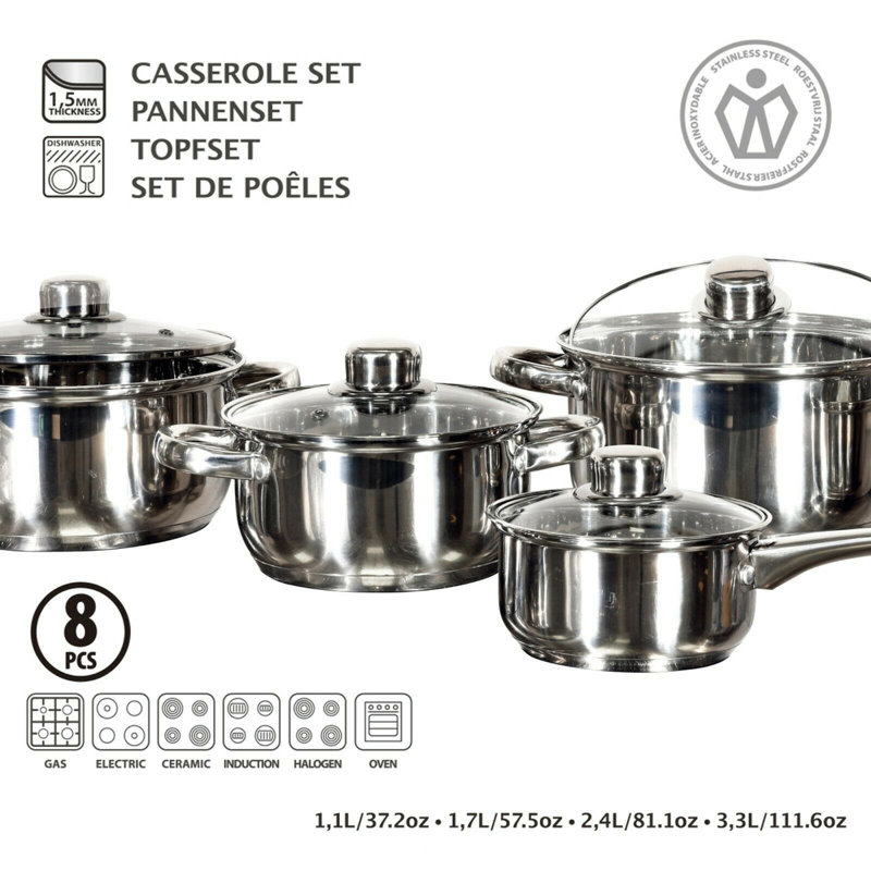 8 - Piece Non-Stick Stainless Steel (18/0) Cookware Set