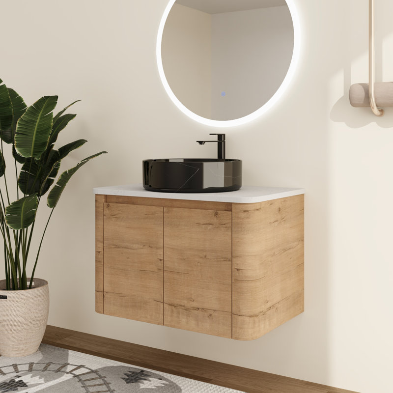 Meuble-lavabo mural simple 30 po avec lavabo en céramique Greythor , 30", Noir avec motifs blancs