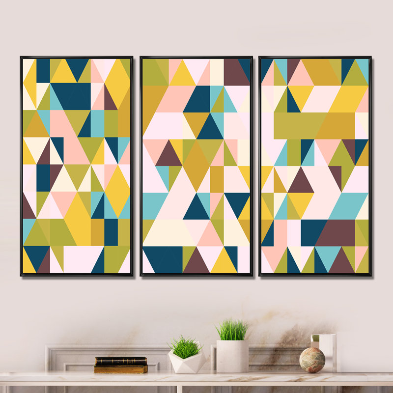 «Triangular Retro Design I», reproduction de photo sur toile 3 pièces, Cadre noir, H 28 po x l 36 po x P 1 po