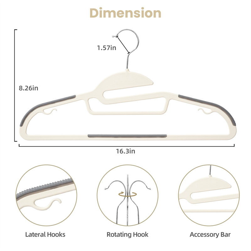 Cintre standard en plastique anti-dérapant Nikhol pour costume / manteau / robe / chandail (lot de 50), Beige