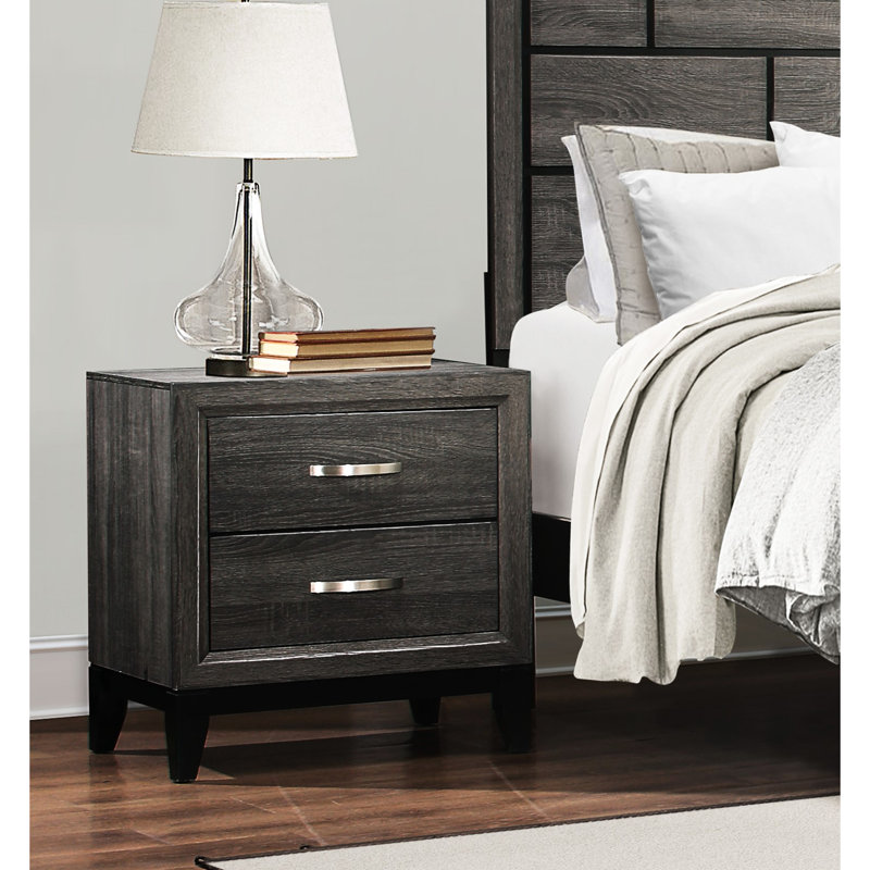 Contemporary Gray Bedroom Nightstand With 2 Drawers And Engineered Wood Base In Gray: Drawers, Wood, Metal Glides