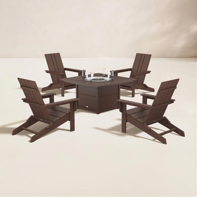 POLYWOOD® x 4-Person Folding Adirondack Patio Seating Group with Side Table