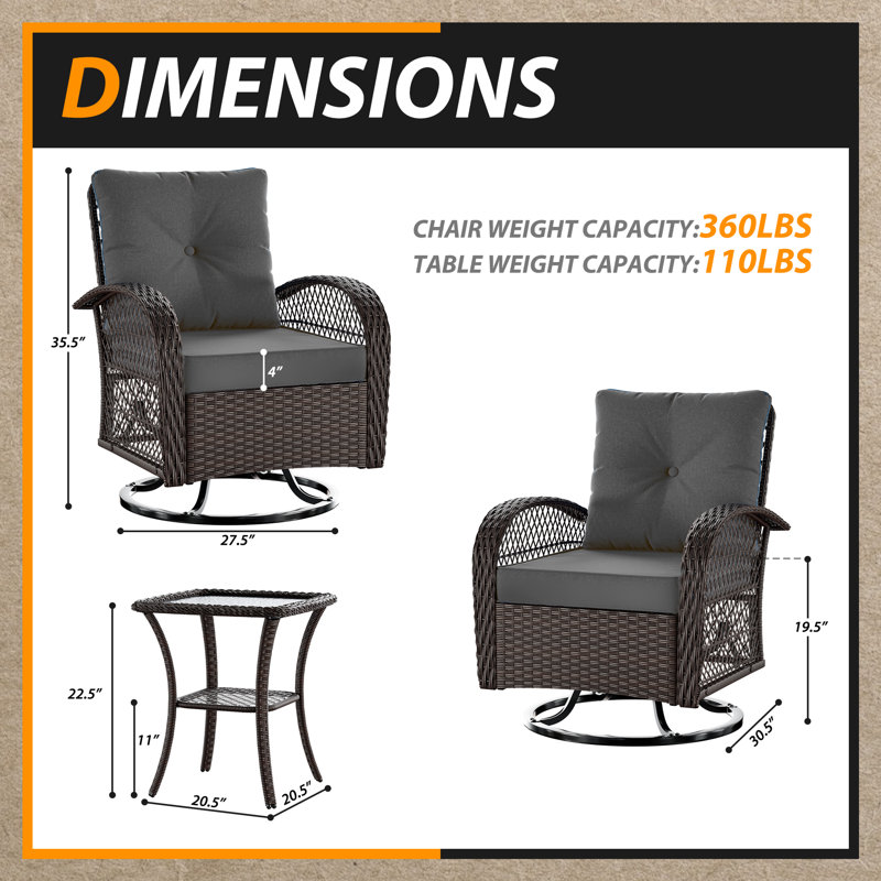 Chaise berçante d'extérieur pour 2 personnes avec table d'appoint et coussins Yentin, Gris
