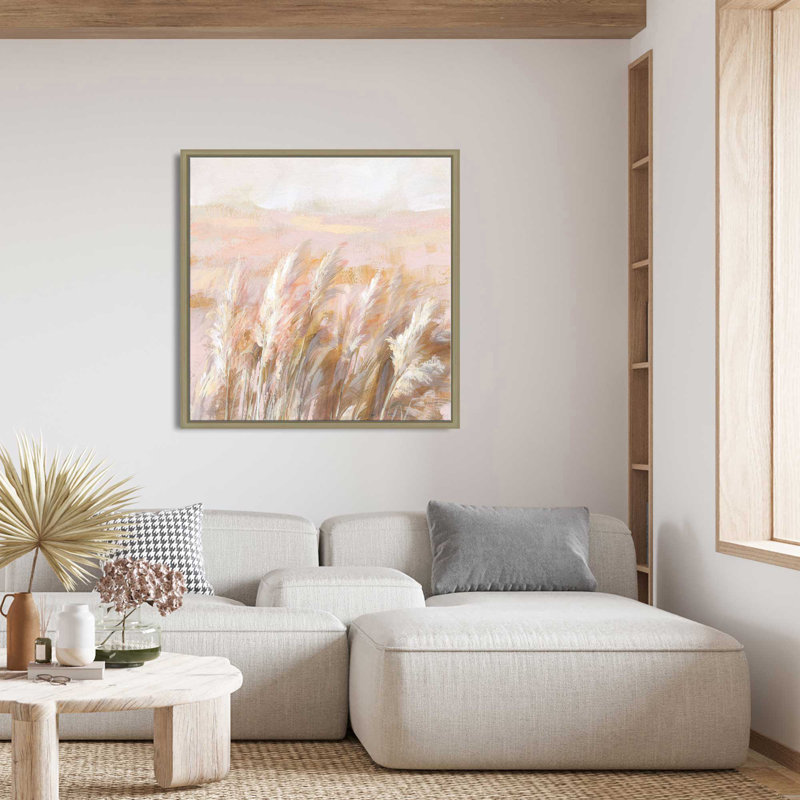 " Prairie Grasses " Painting Print, 39.5" W x 39.5" H, Brown Framed