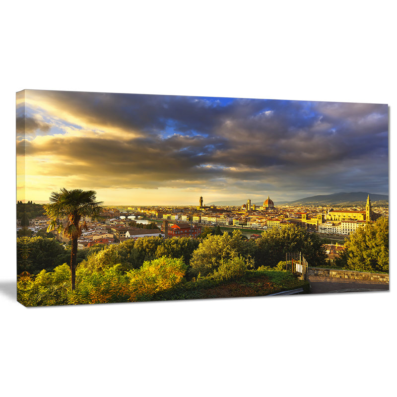 « florence coucher aérienne view », reproduction de photo sur toile tendue, H 16 po x l 32 po x P 1 po