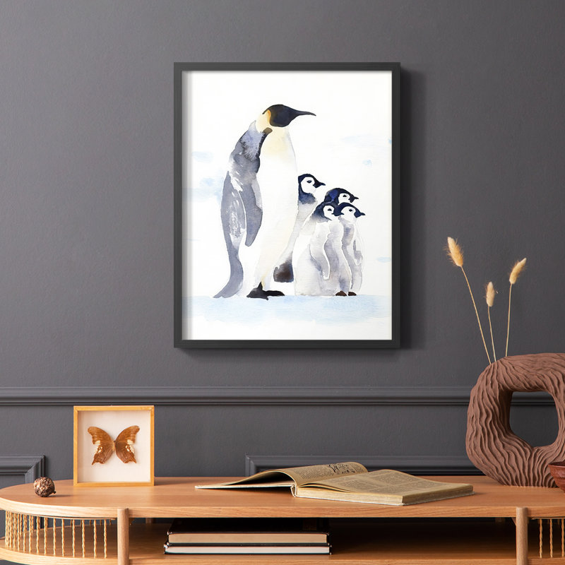 «Emperor Penguins I», reproduction encadrée - bois massif, Noir, H 20 po x l 16 po