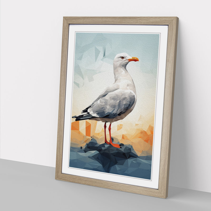 Seagull Geometric - Single Picture Frame Print on Wood, 46cm H x 34cm W x 2cm D, Oak